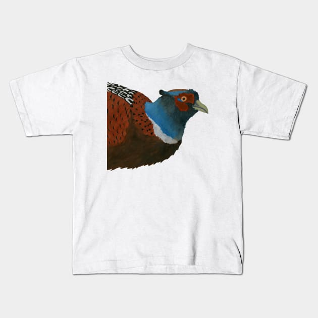 Watercolor Pheasant Portrait Kids T-Shirt by TopsyTriceratops